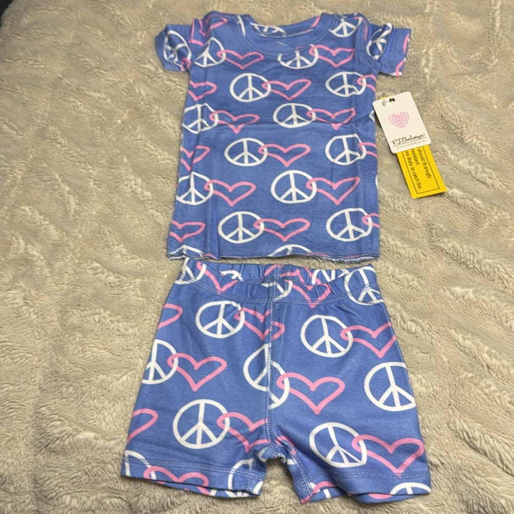 PJ Salvage NWT Blue Peace and Heart Pajama Set